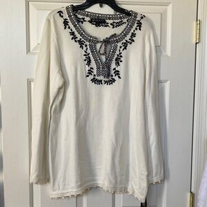 INC International Concepts Cream and Black Embroidered Tunic